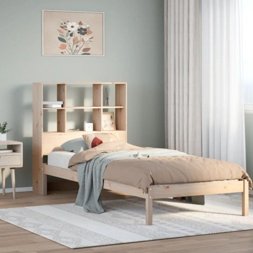 Seng med reol uden madras 90x190 cm massivt fyrretræ