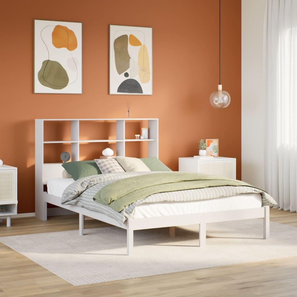 Seng med reol uden madras 150x200 cm massivt fyrretræ hvid