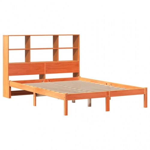 Seng med reolgavl uden madras 135 x 190 cm i massivt fyrretræ - gyldenbrun