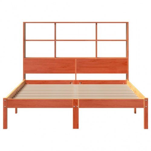 Seng med reolgavl uden madras 135 x 190 cm i massivt fyrretræ - gyldenbrun