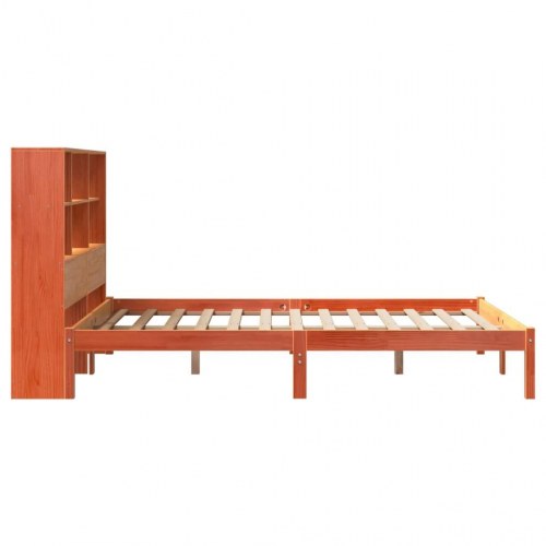 Seng med reolgavl uden madras 135 x 190 cm i massivt fyrretræ - gyldenbrun