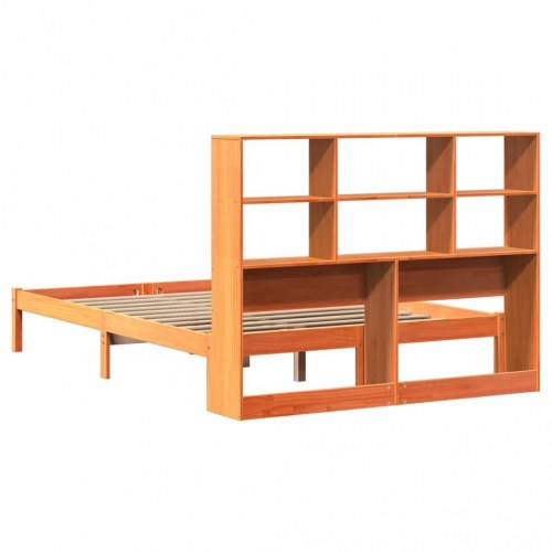 Seng med reolgavl uden madras 135 x 190 cm i massivt fyrretræ - gyldenbrun