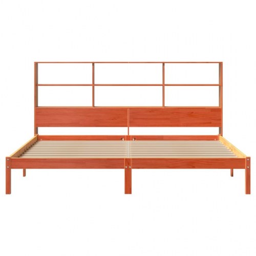 Sengeramme med reolgavl 200 x 200 cm uden madras - gyldenbrun