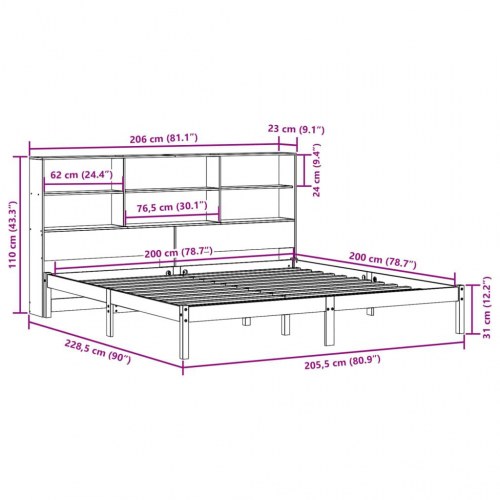 Sengeramme med reolgavl 200 x 200 cm uden madras - gyldenbrun