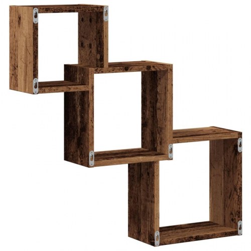 Kubeformet væghylde 68 x 15 x 68 cm - antikt træ