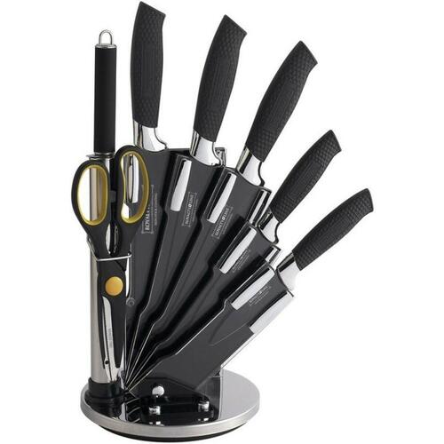 Sæt med køkkenknive og holder Royalty Line Sort 15 x 15 x 35 cm