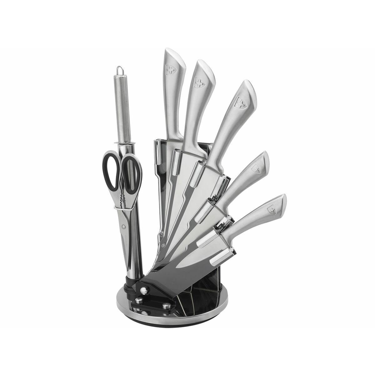 Sæt med køkkenknive og holder Royalty Line Sølvfarvet Rustfrit stål 15 x 15 x 35 cm