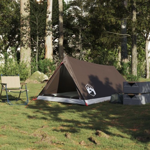 2-personers campingtelt - vandafvisende A-stelt, brun