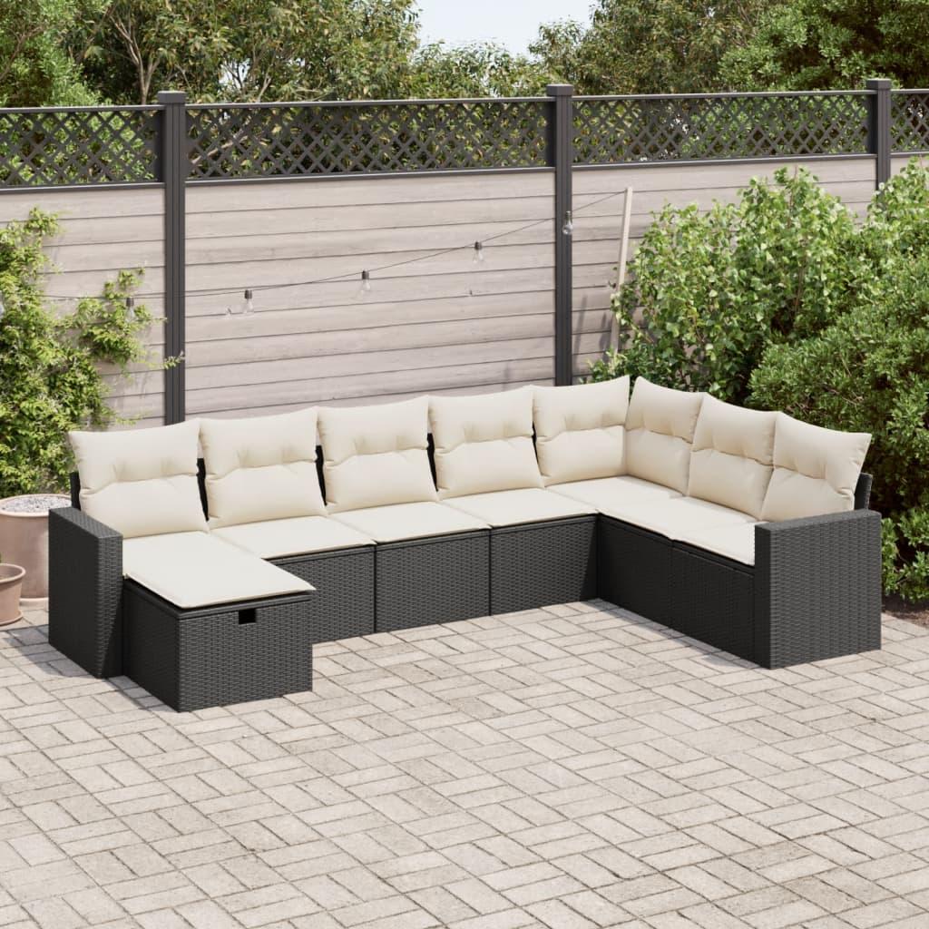 Sofasæt Til Haven 9 Dele Med Hynder Polyrattan Beige - Sort og cremefarvet / med opbevaring