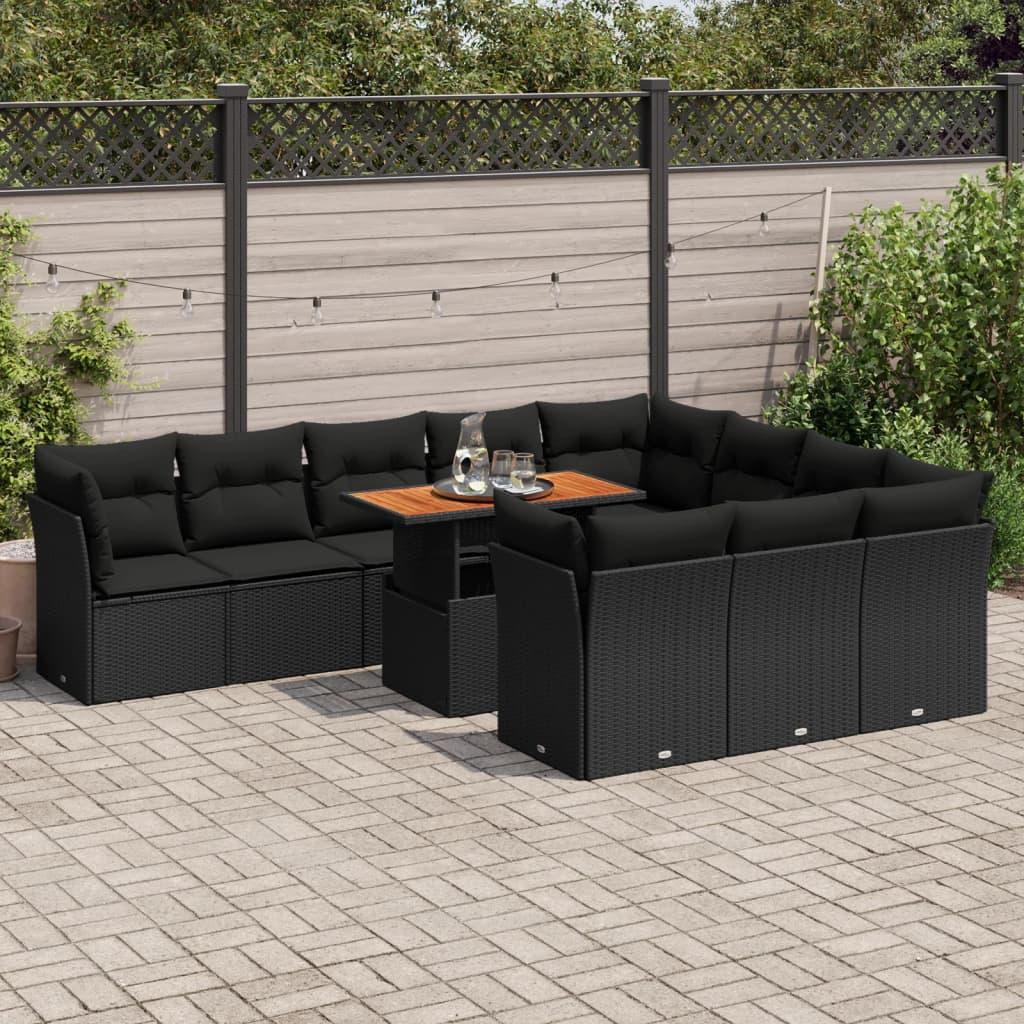 Sofasæt Til Haven 11 Dele Med Hynder Polyrattan - Sort / 4x hjørnedel 6x midterdel bord