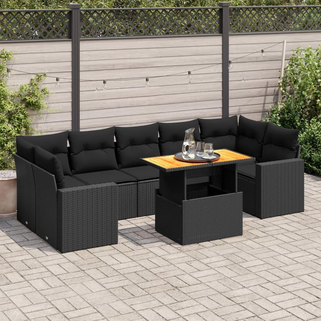 Sofasæt Til Haven 8 Dele Med Hynder Polyrattan Sort - Sort / med opbevaring