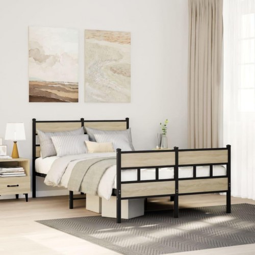 Sengeramme 120 x 190 cm i metal - sort/sonoma-eg