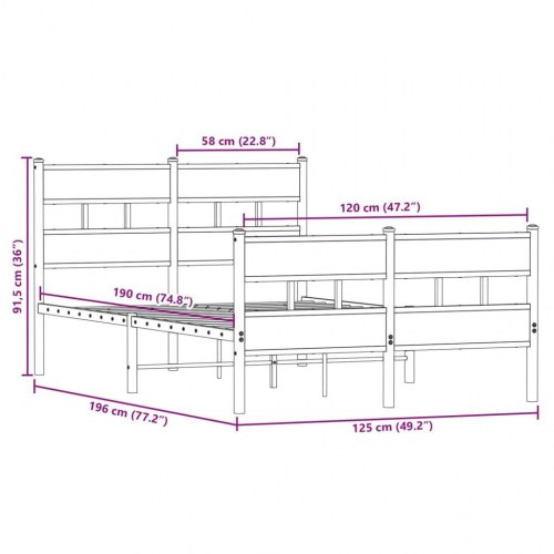 Sengeramme 120 x 190 cm i metal - sort/sonoma-eg