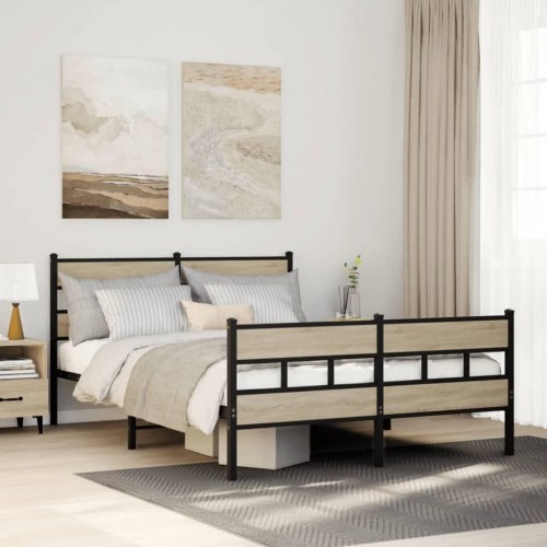 Sengeramme uden madras 140 x 190 cm i metal - sort/sonoma-eg