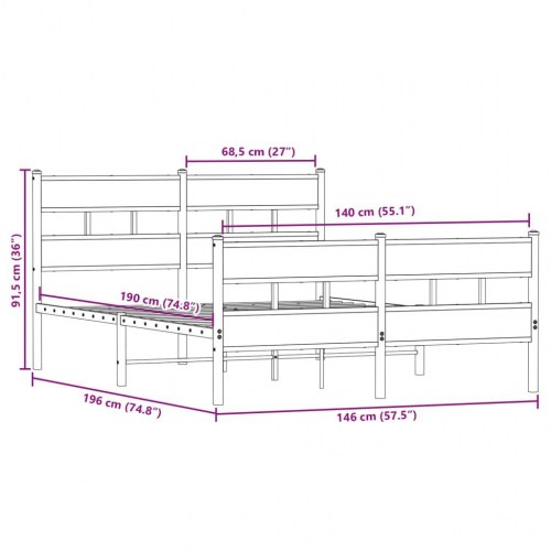 Sengeramme uden madras 140 x 190 cm i metal - sort/sonoma-eg