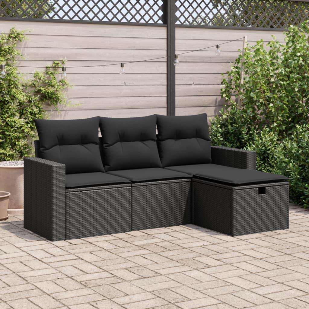 Sofasæt Til Haven 4 Dele Med Hynder Polyrattan Beige - Sort / med opbevaring og pose
