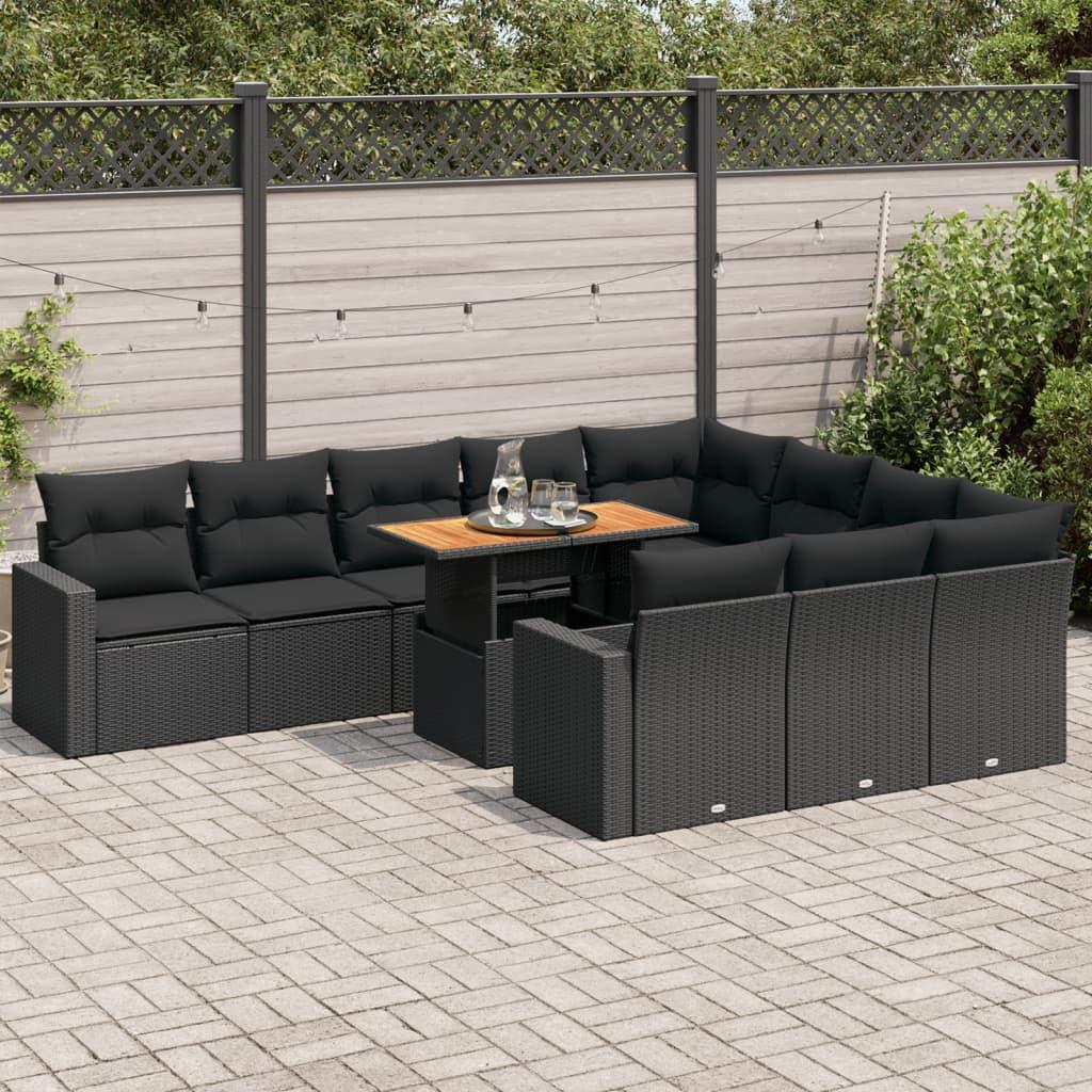 Sofasæt Til Haven 11 Dele Med Hynder Polyrattan - Sort / 4x hjørnedel bord 6x midterdel