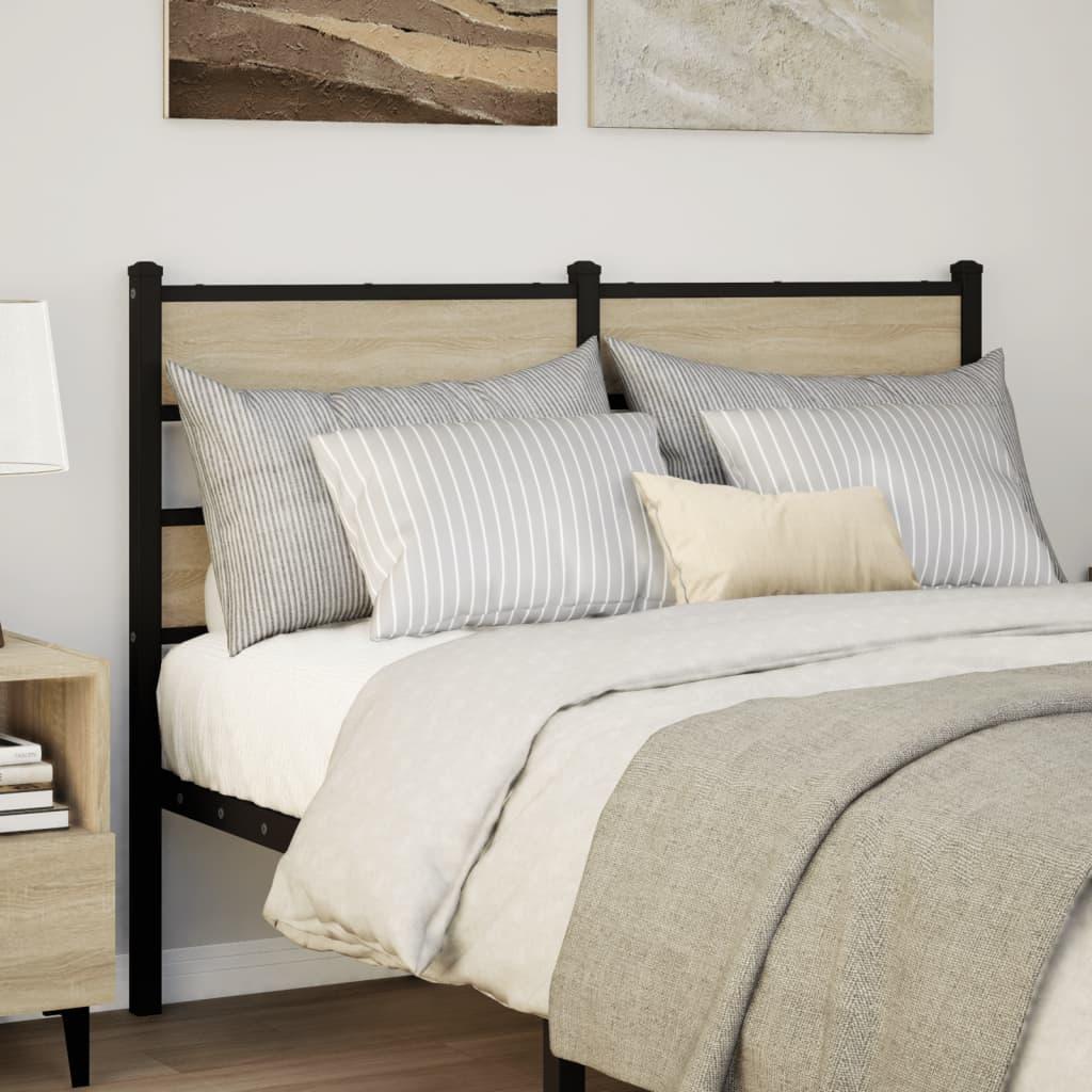 Sengegavl Jern Og Konstrueret Træ Etræsfarve - Sonoma-eg / 120 cm