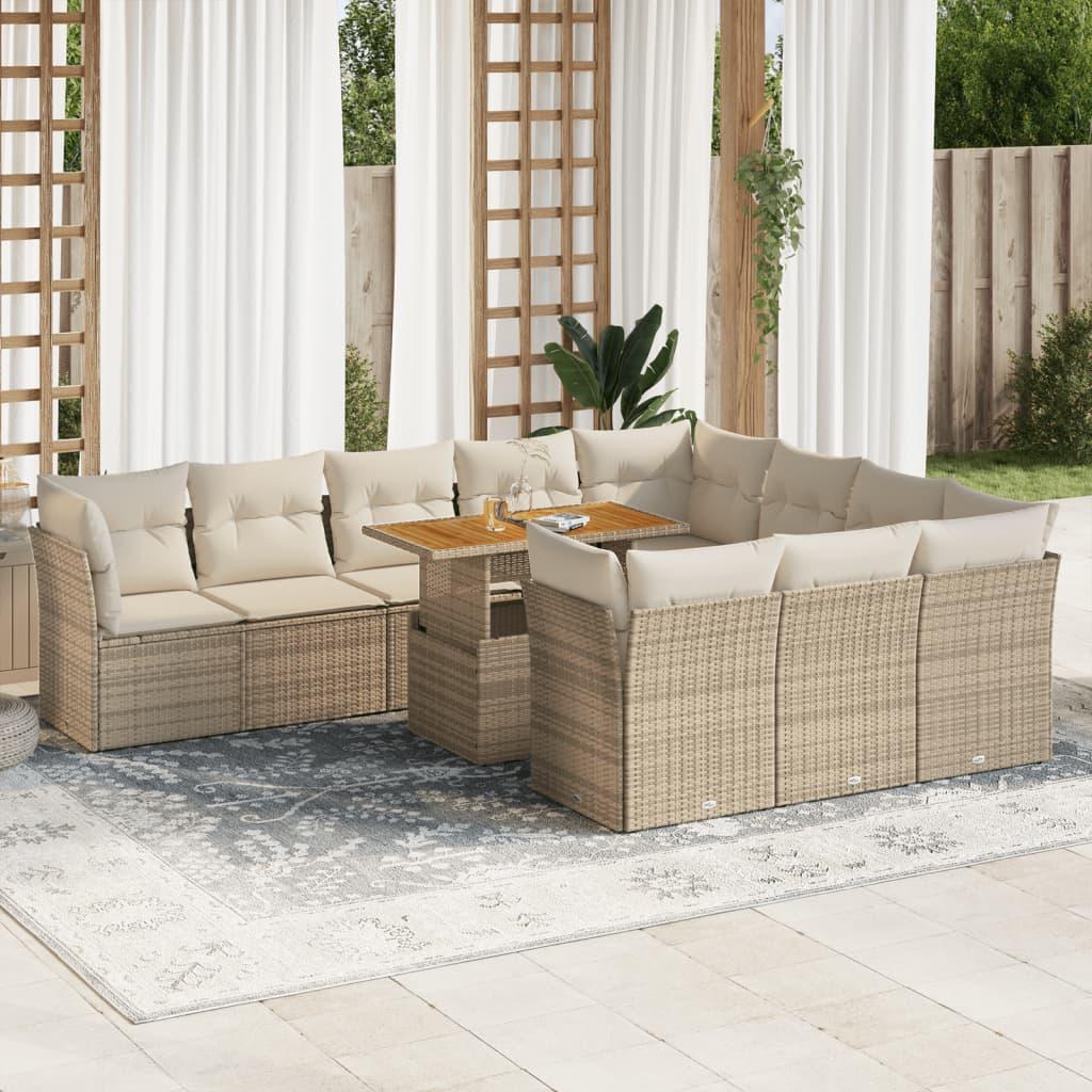 Havesofasæt i polyrattan, 11 dele med hynder - beige