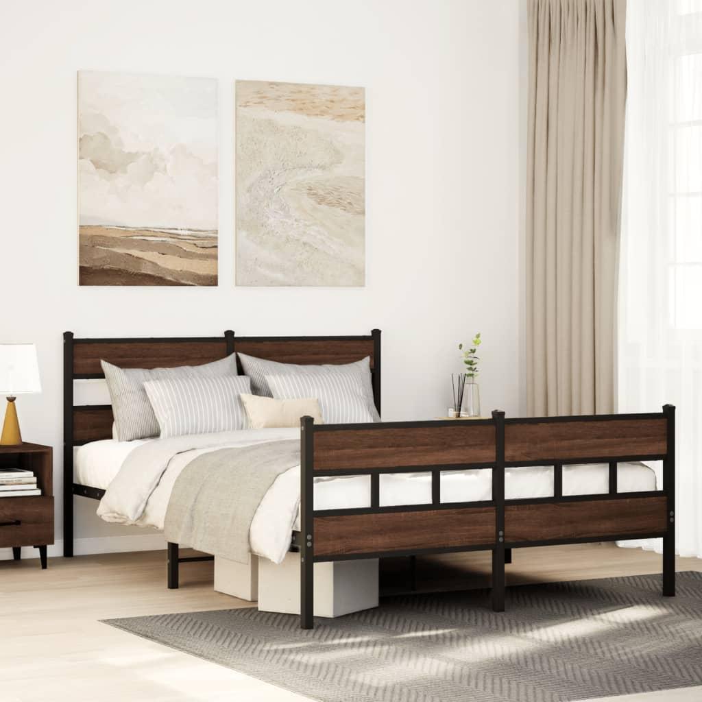Sengeramme Uden Madras Metal Etræsfarve Brun Eg - med hovedgærde og fodgærde / 137 x 190 cm