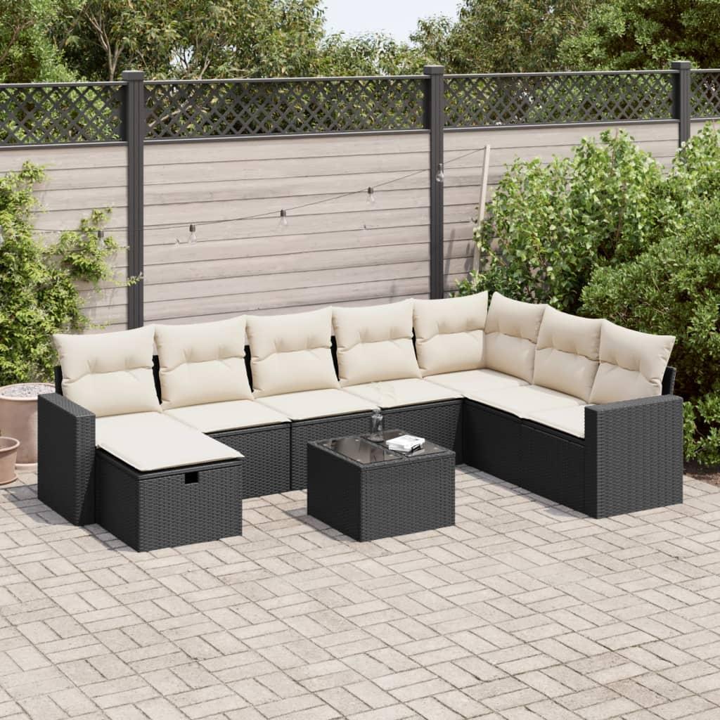 Sofasæt til haven 9 dele med hynder polyrattan sort