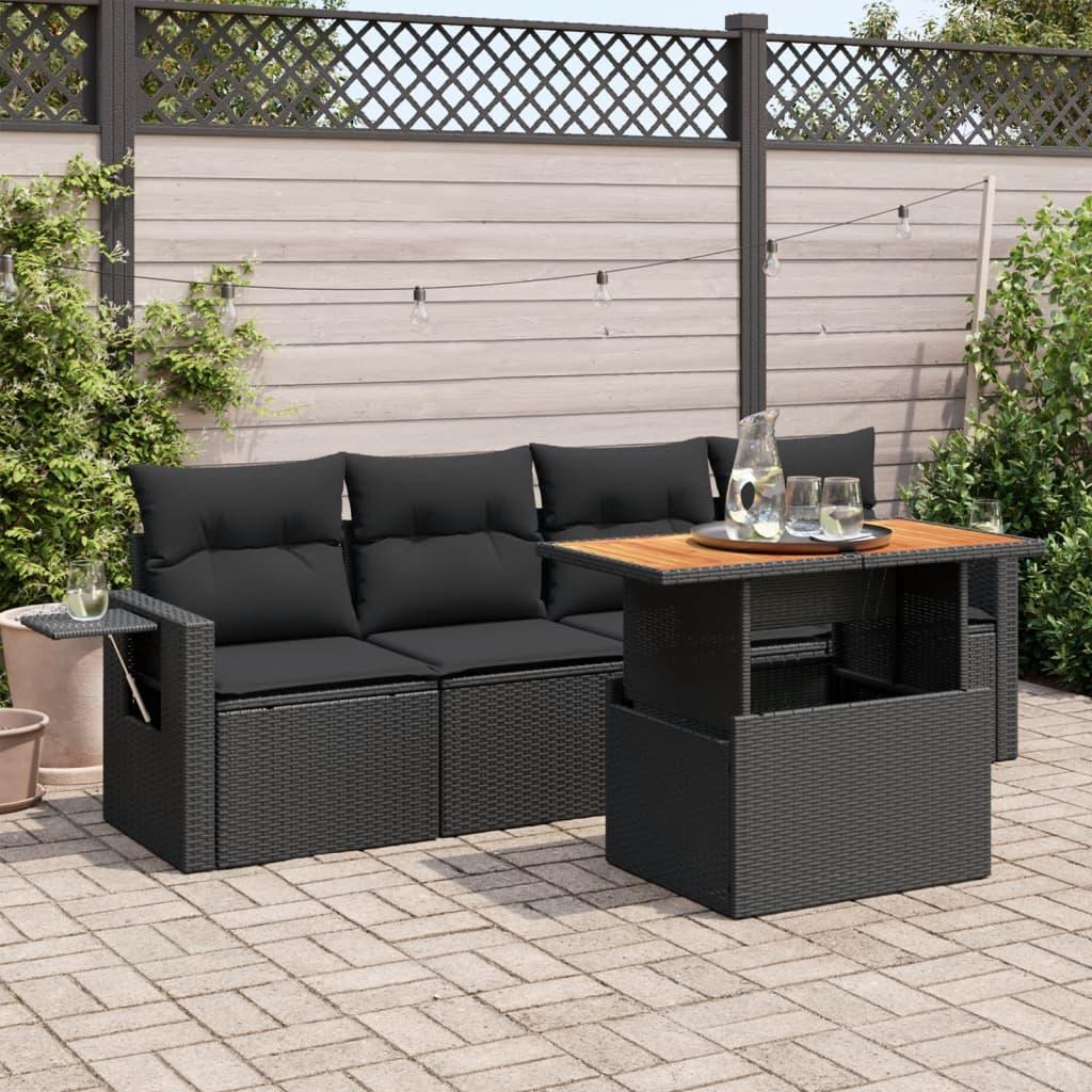 Sofasæt Til Haven 5 Dele Med Hynder Polyrattan Sort - Sort / med opbevaring