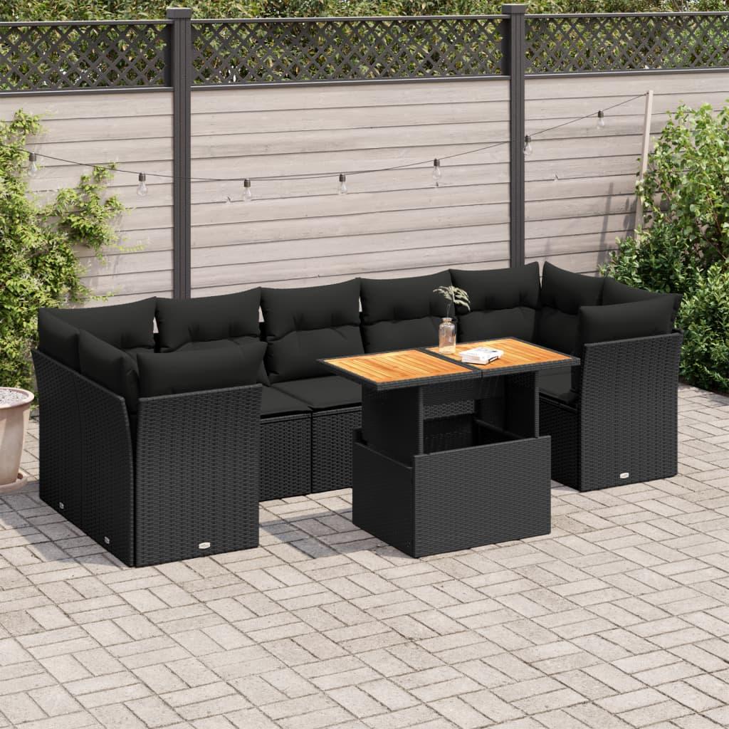 Sofasæt Til Haven 8 Dele Med Hynder Polyrattan - Sort / 4x hjørnedel 3x midterdel bord