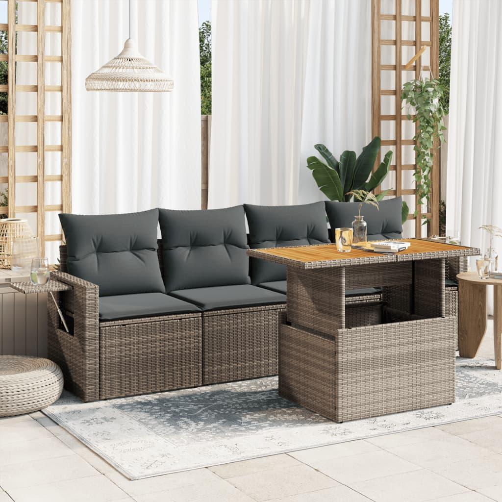 Sofasæt Til Haven 5 Dele Med Hynder Polyrattan Sort - Grå / med opbevaring