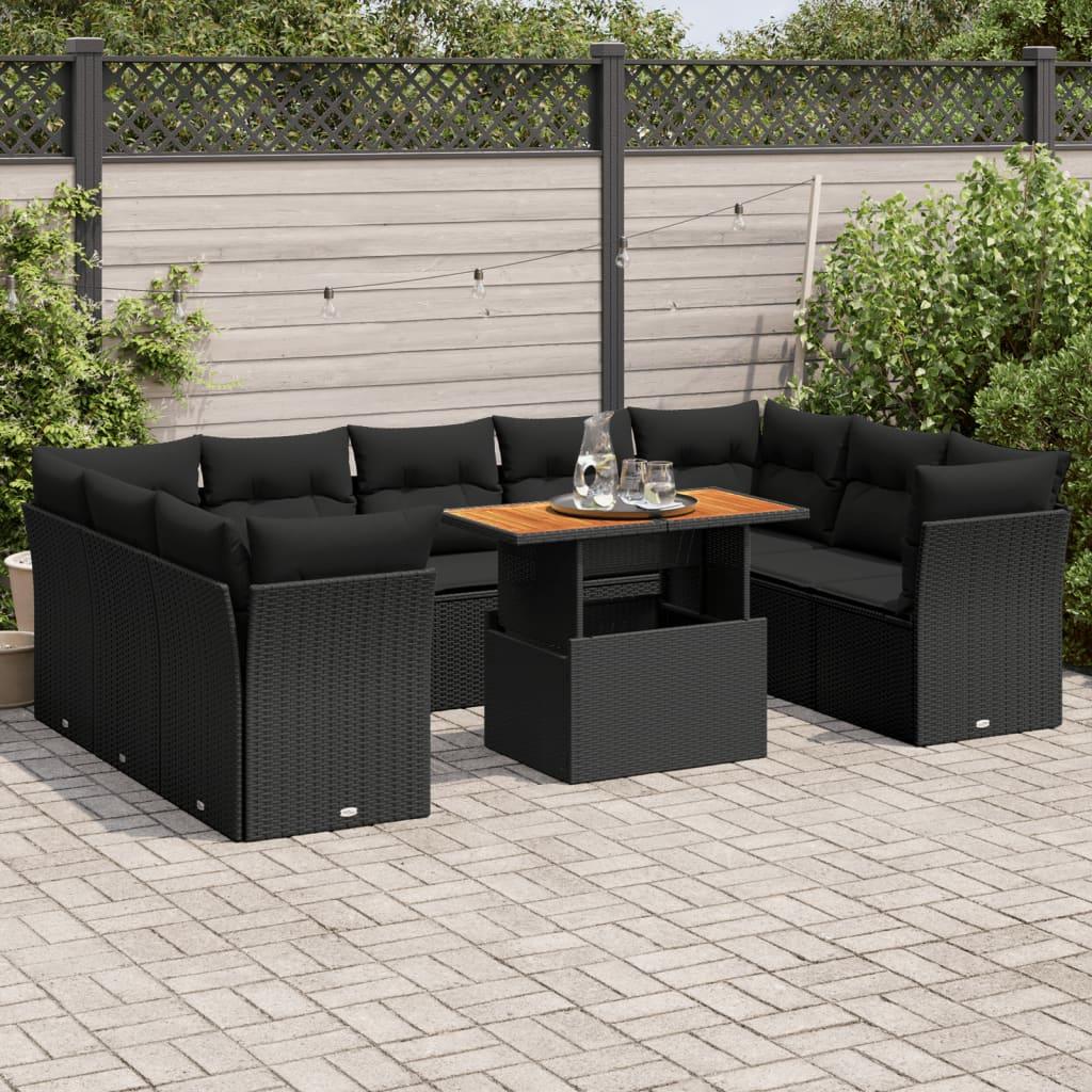 Sofasæt Til Haven 10 Dele Med Hynder Polyrattan - Sort / bord 4x hjørnedel 5x midterdel