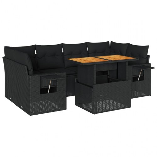 Sofasæt til haven 7 dele med hynder polyrattan sort