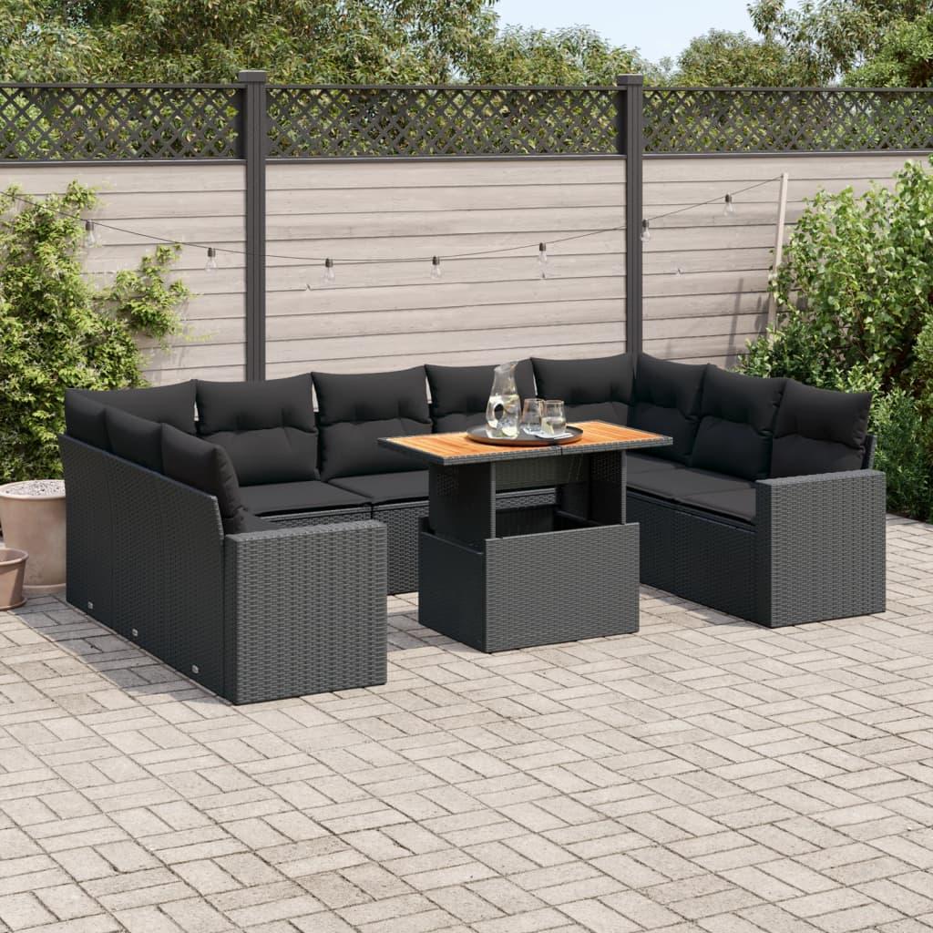 Sofasæt Til Haven 10 Dele Med Hynder Polyrattan - Sort / 4x hjørnedel bord 5x midterdel