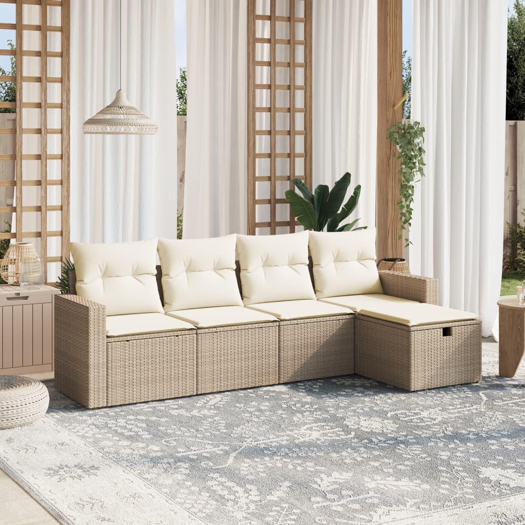 Sofast til haven 5 dele med hynder i polyrattan - beige