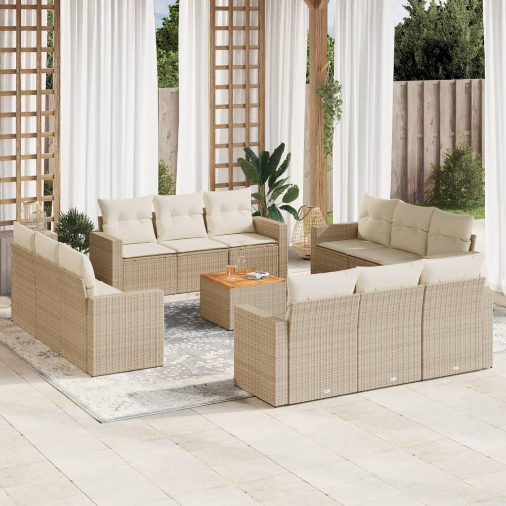 Sofasæt Til Haven 13 Dele Med Hynder Polyrattan Beige - beige og cremefarvet