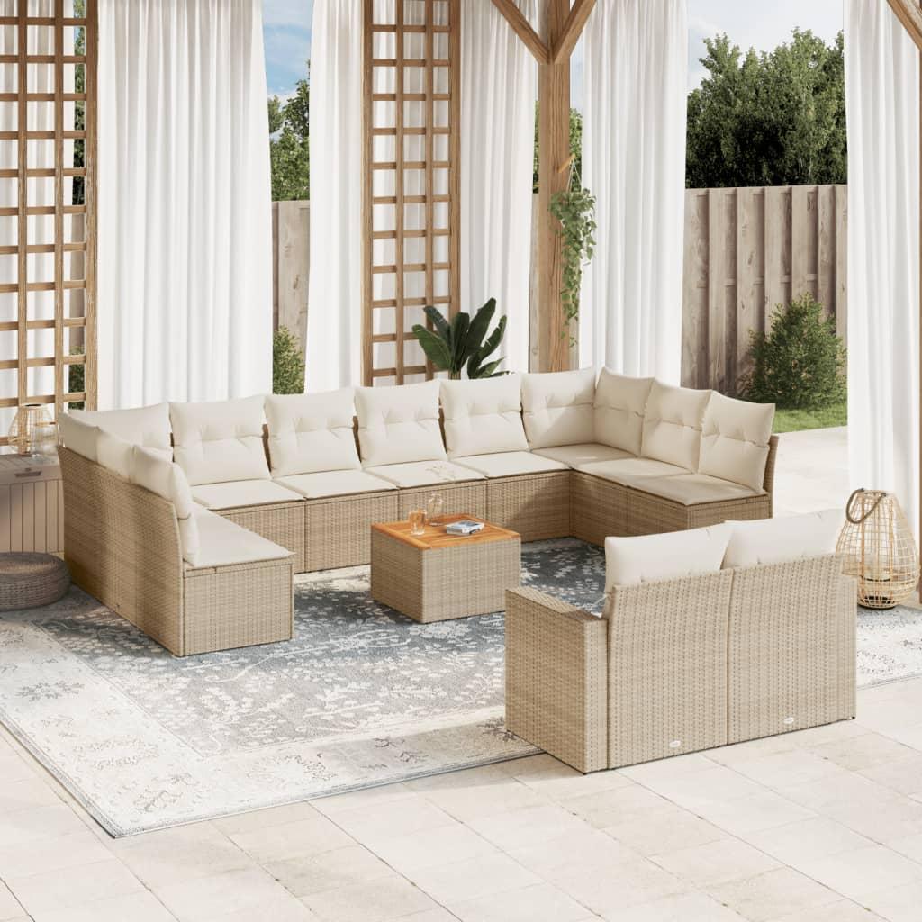 Sofasæt Til Haven 13 Dele Med Hynder Polyrattan - beige og cremefarvet