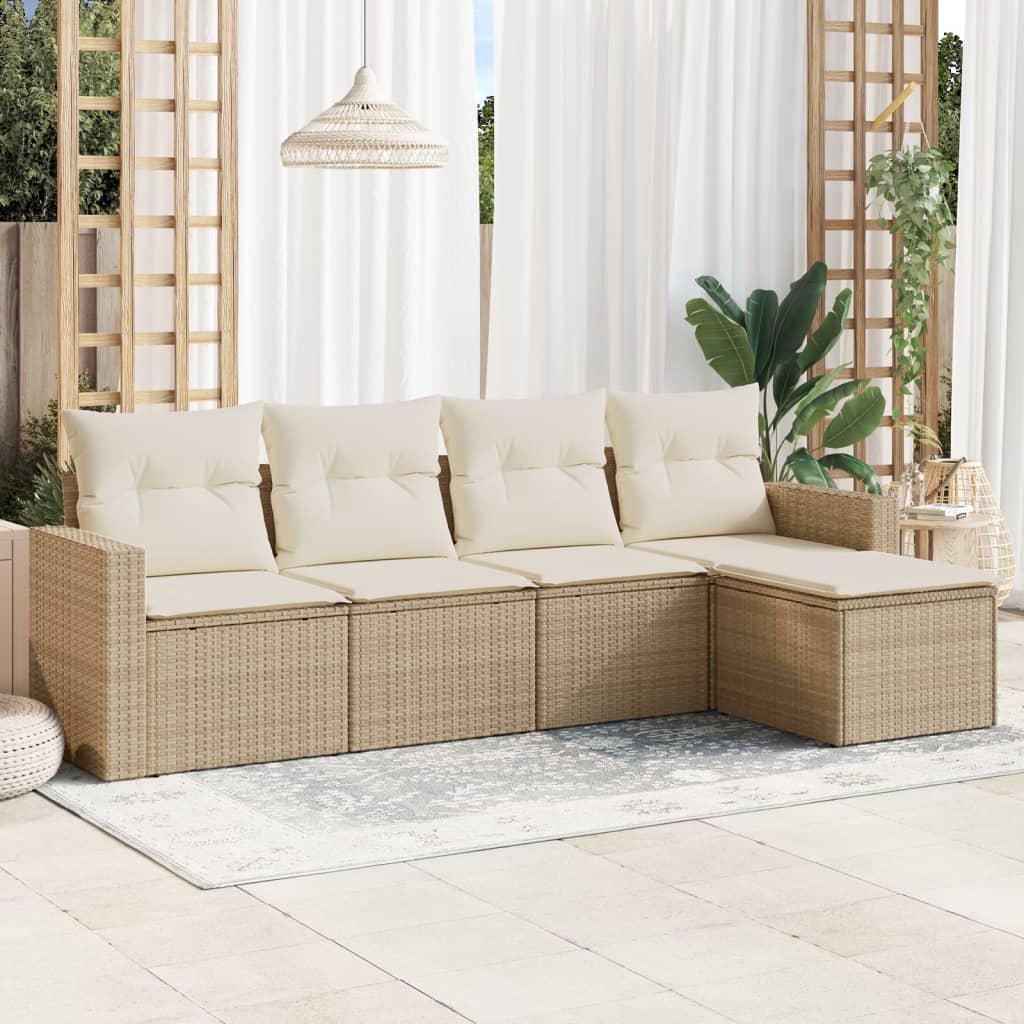 Sofasæt til haven i polyrattan 5 dele med hynder - beige