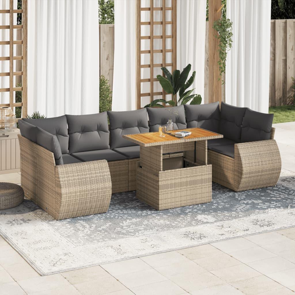 Sofasæt Til Haven 8 Dele Med Hynder Polyrattan Sort - beige og grå / med opbevaring