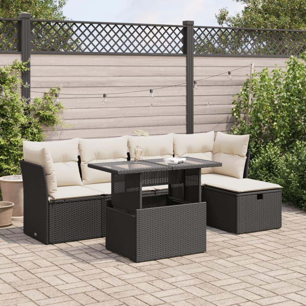 Sofasæt Til Haven 6 Dele Med Hynder Polyrattan - Sort og cremefarvet / med opbevaring