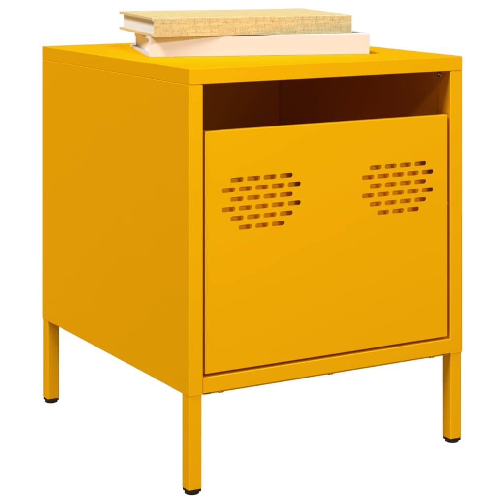 Sengebord i stål 35×39×43,5 cm - sennepsgul, industrielt natbord