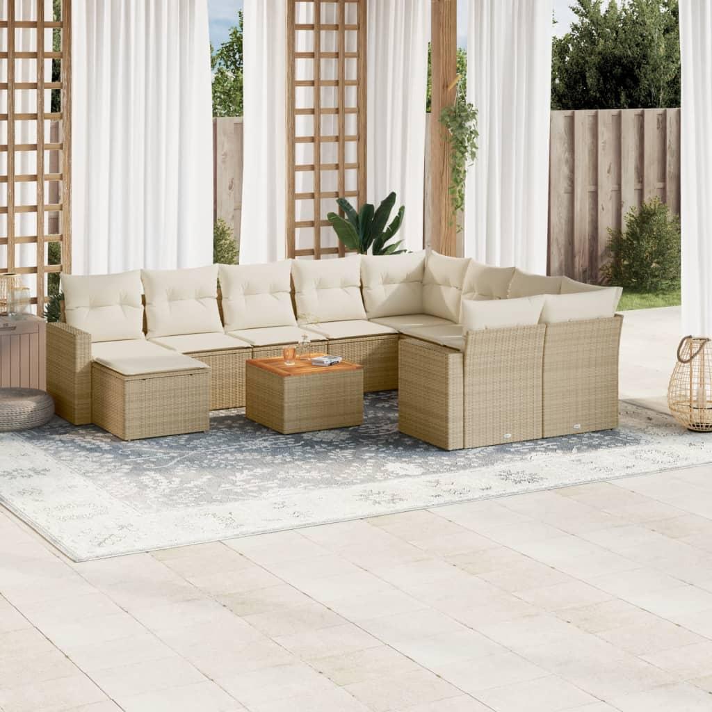 Sofasæt til haven 11 dele med hynder polyrattan beige