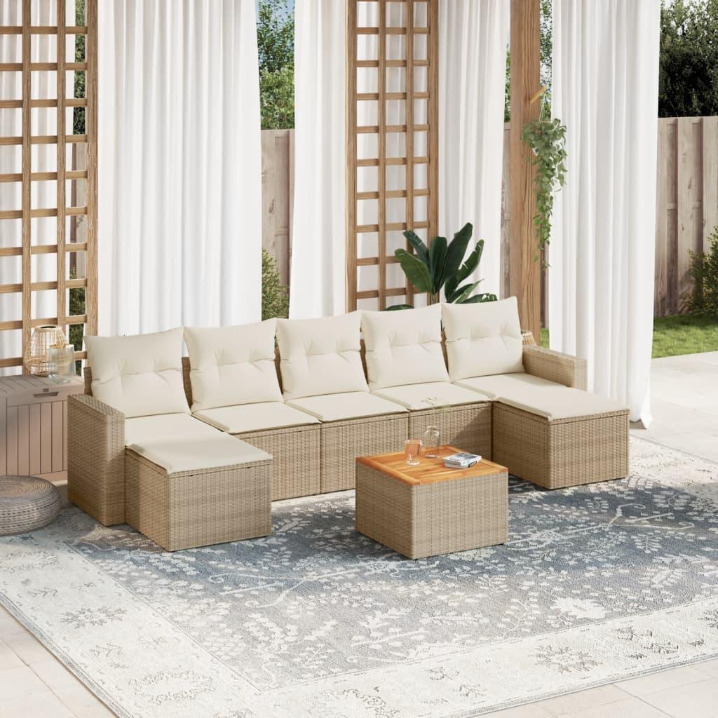 Sofasæt til haven 8 dele med hynder polyrattan beige