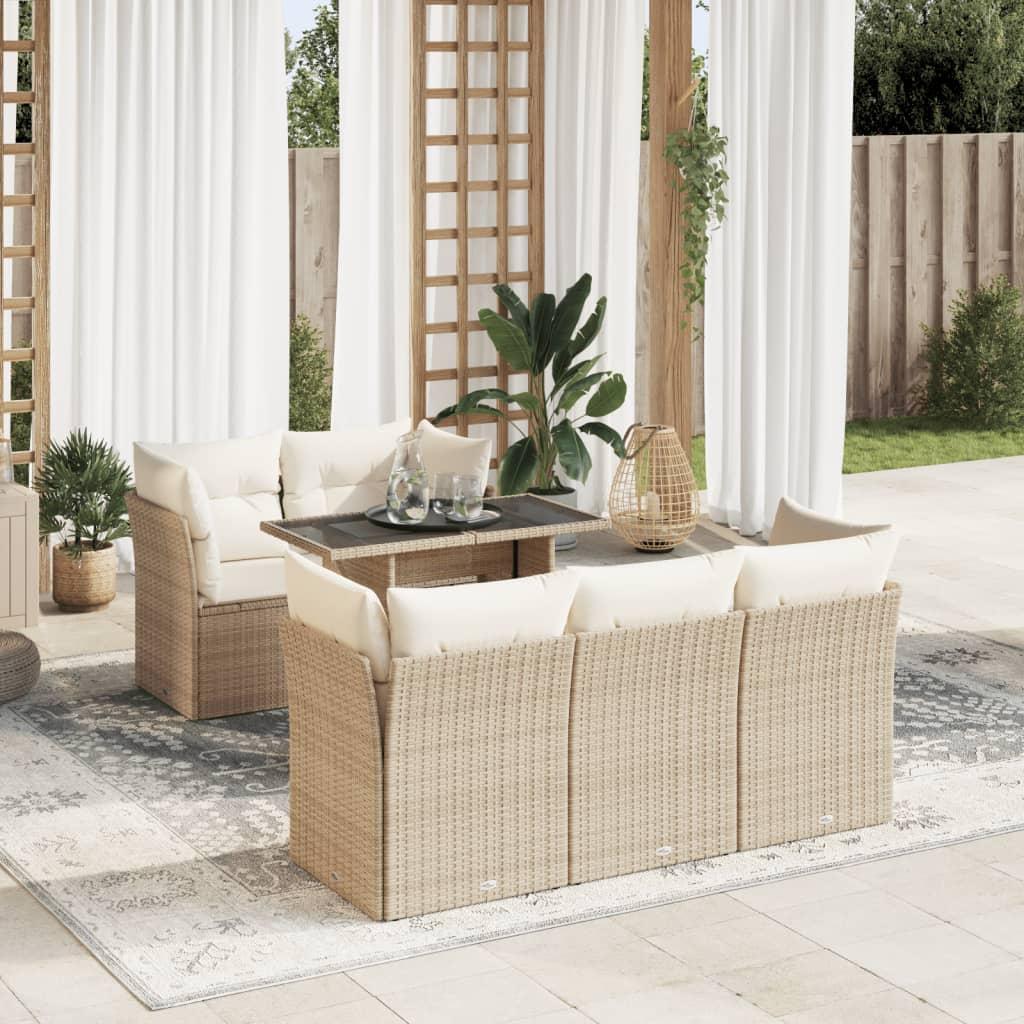 vidaXL sofasæt til haven 6 dele med hynder polyrattan beige