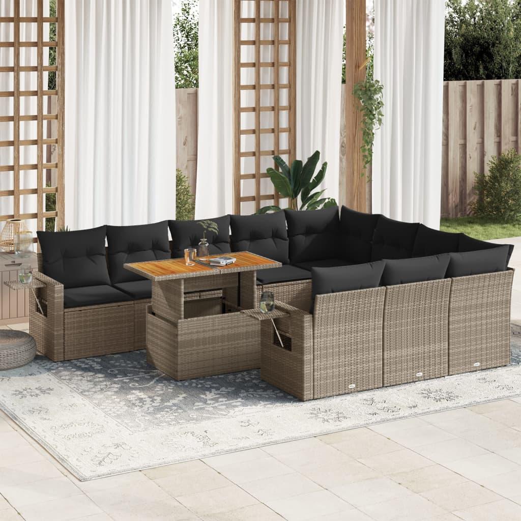 Sofasæt Til Haven 11 Dele Med Hynder Polyrattan - grå og mørkegrå / 4x hjørnedel bord 6x midterdel