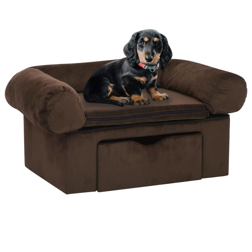 Hundesofa med skuffe 75x50x38 cm plys brun billede