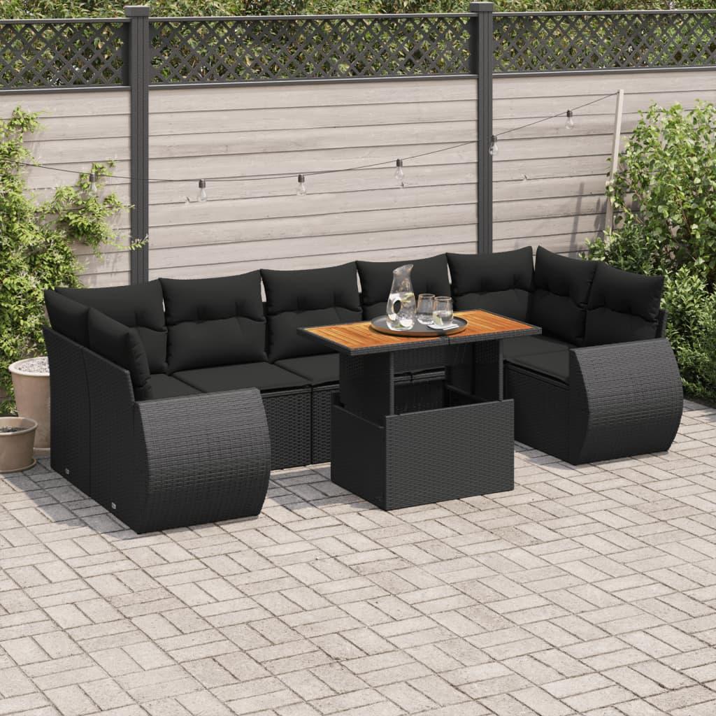Sofasæt Til Haven 8 Dele Med Hynder Polyrattan Sort - Sort / med opbevaring