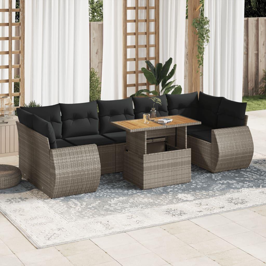 Sofasæt Til Haven 8 Dele Med Hynder Polyrattan Sort - Grå / med opbevaring