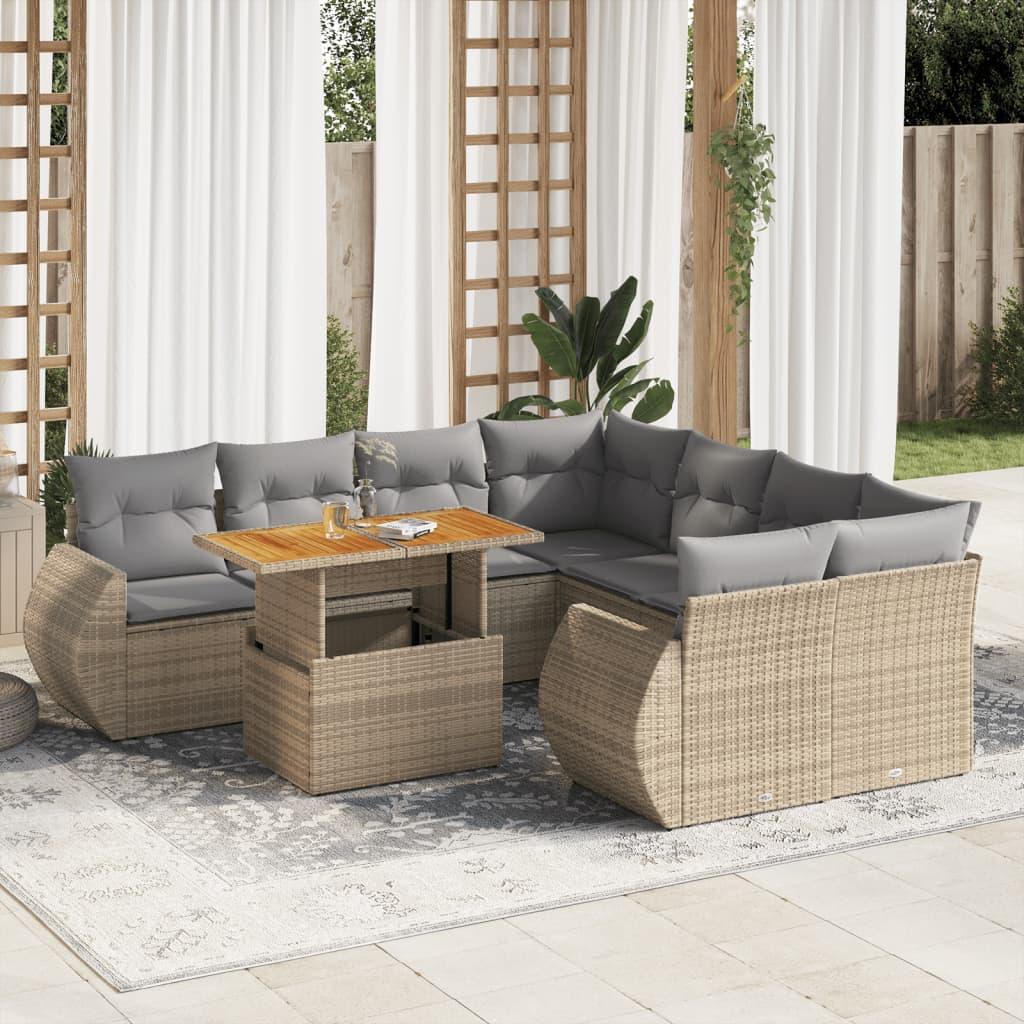Sofasæt Til Haven 9 Dele Med Hynder Polyrattan - beige og grå / med opbevaring