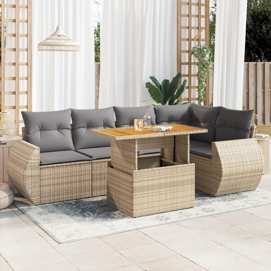 Sofasæt Til Haven 6 Dele Med Hynder Polyrattan - beige og lysegrå / 3x hjørnedel bord 2x midterdel