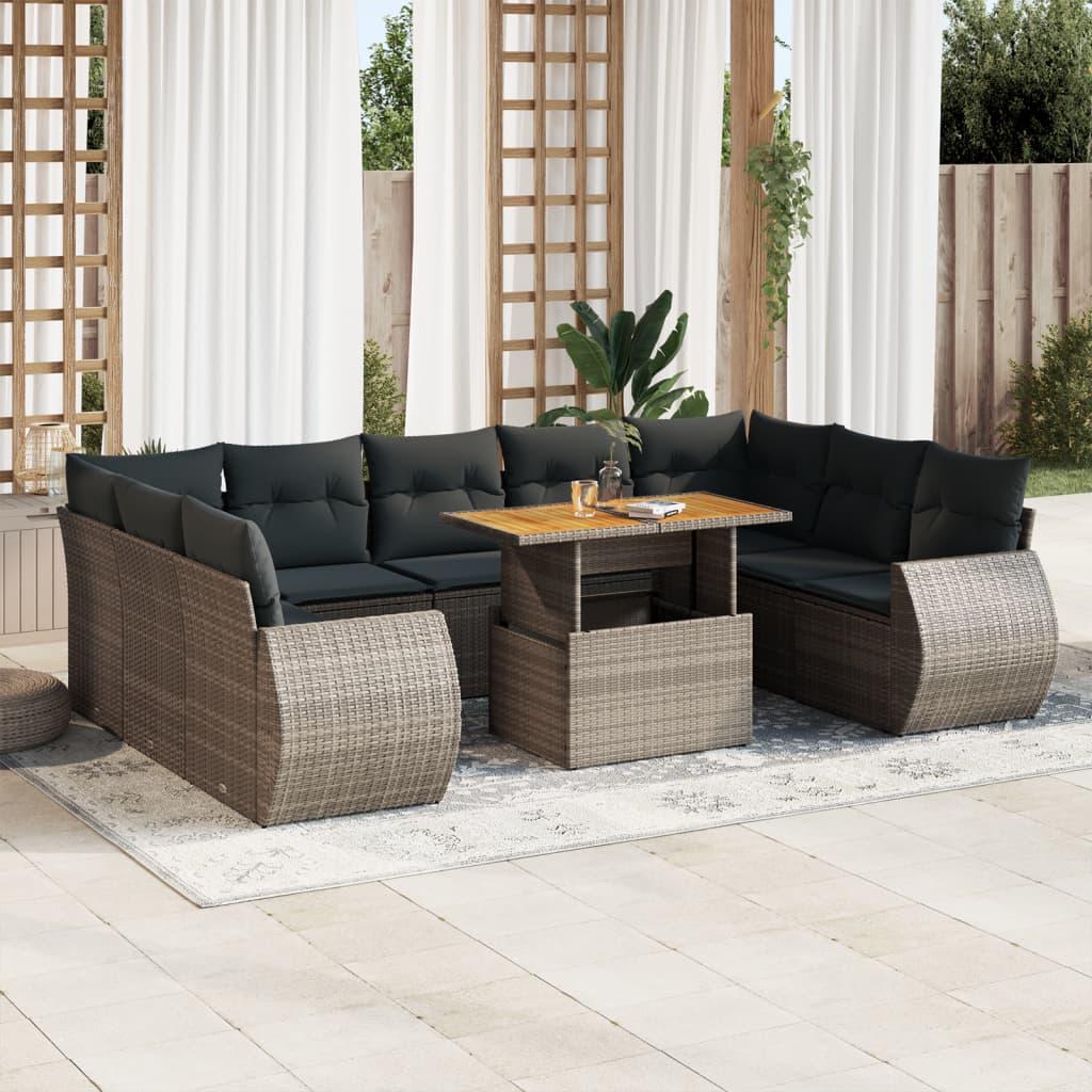 Sofasæt Til Haven 10 Dele Med Hynder Polyrattan - Grå / bord 4x hjørnedel 5x midterdel