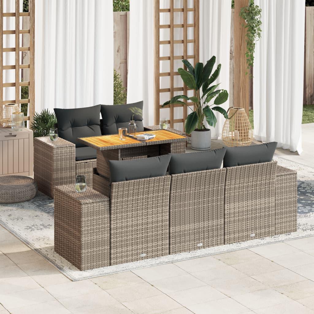 Sofasæt Til Haven 6 Dele Med Hynder Polyrattan - Grå