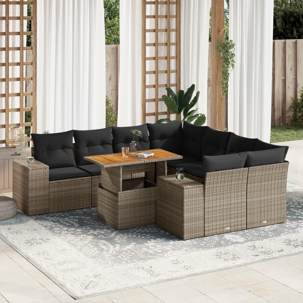 Sofasæt Til Haven 9 Dele Med Hynder Polyrattan - Grå / med opbevaring